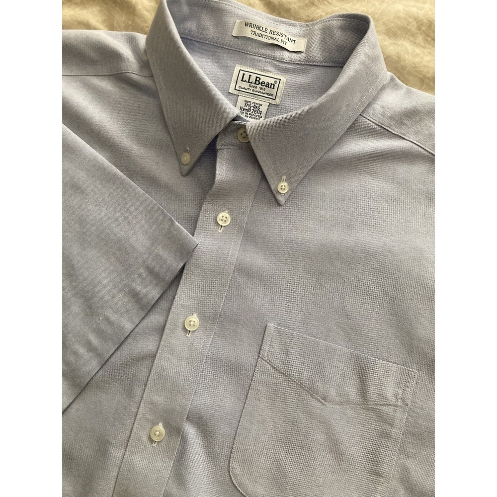 LL Bean Wrinkle Resistant Traditional Fit SS Button Work Shirt Gray-Blue Men XL